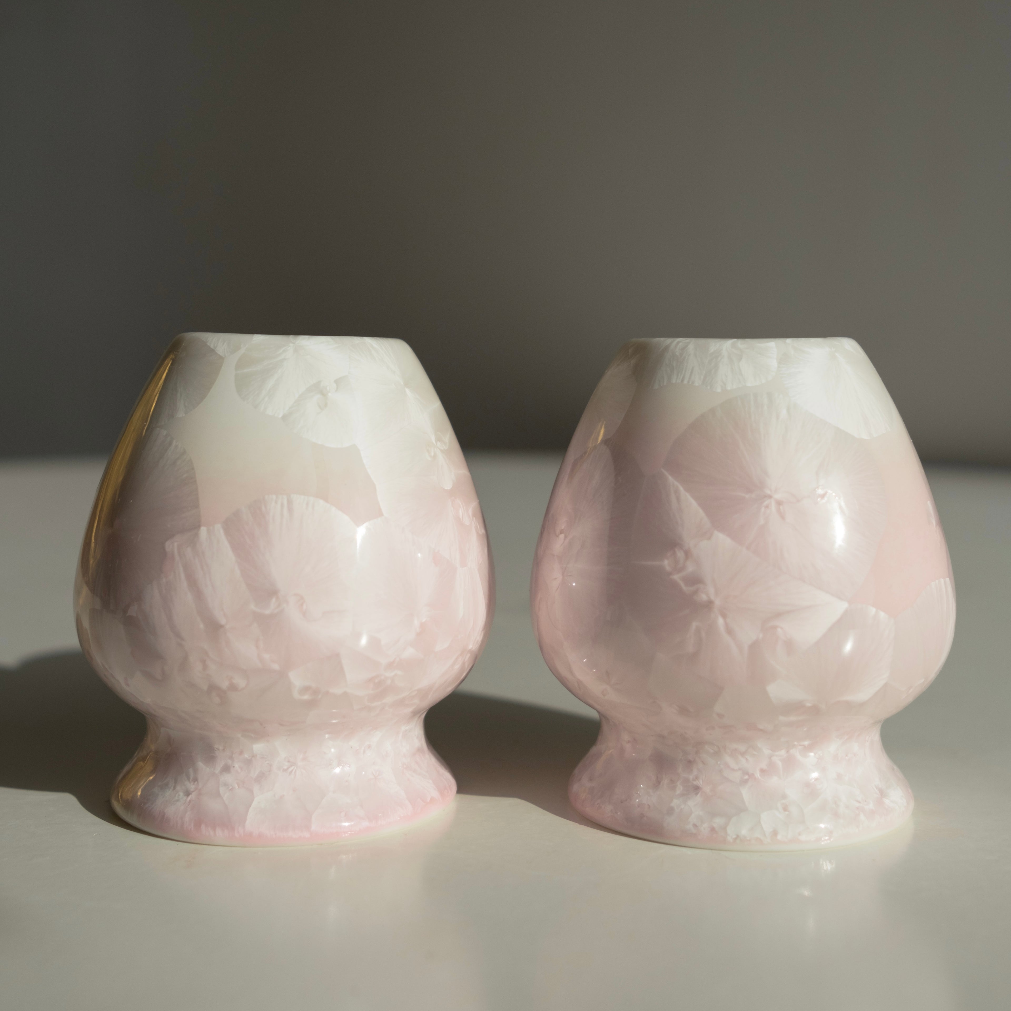 Blush Pink Matcha Set – 5 Piece Japanese Tea Ceremony Kit, showing front view side view of two pink stand  for bamboo whisk.