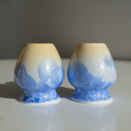 Snow Blue Matcha Set – 5 Piece Japanese Tea Ceremony Kit, showing front view side view of two blue stand  for bamboo whisk.
